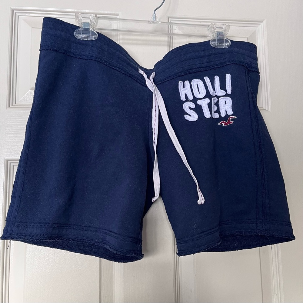 Hollister Y2K Juniors L Navy Knit Shorts with White Logo